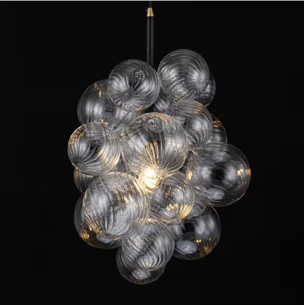 Cruce 1-Light Black Modern Cluster Clear Swirled Glass Globe Bubble Chandelier for Kitchen Island with Bulbs Included