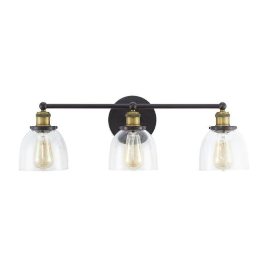 Home Decorators Collection Evelyn 3-Light Artisan Bronze Industrial Vanity with Clear Glass Shades