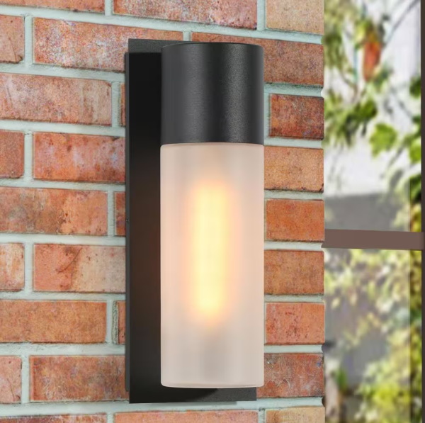 13 in. 1-Light Black Outdoor Wall Lantern Sconce, Mid-Century Modern Outdoor Wall Light with Frosted Glass Shade