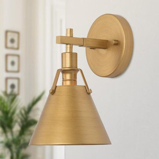 Vintage Brushed Gold Vanity Light, 1-Light Modern Bathroom Sconce with Bell Shade Traditional Wall Light for Living Room