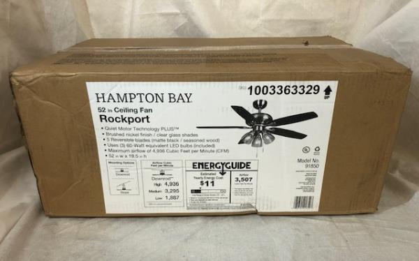 Rockport 52 in. Indoor LED Brushed Nickel Ceiling Fan with Light Kit, Downrod, and 5 Reversible Blades