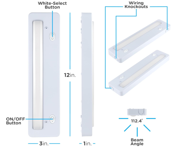 Enbrighten 12 Inch Front Phase LED Under Cabinet Light Fixture, Direct Wire, Natural True Color, CCT Adjustable, Warm White/Cool Daylight, 601 Lumens, in-Wall Dimmer Compatible, 34285