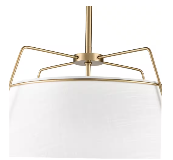 Lise 22 in. 3-Light Brushed Brass Chandelier with Fabric Shade