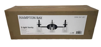 Hampton Bay Vinton Place 22 in. 3-Light Matte Black Bathroom Vanity Light with Clear Shades