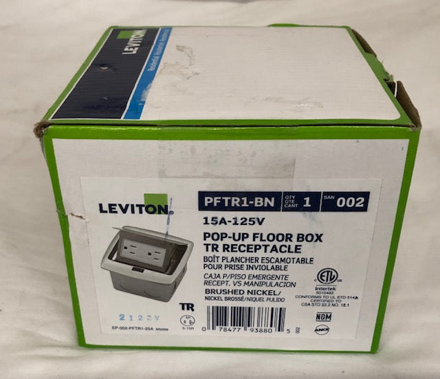 Leviton Pop-Up Floor Box with 15 Amp, Tamper-Resistant Outlet, Brushed Nickel