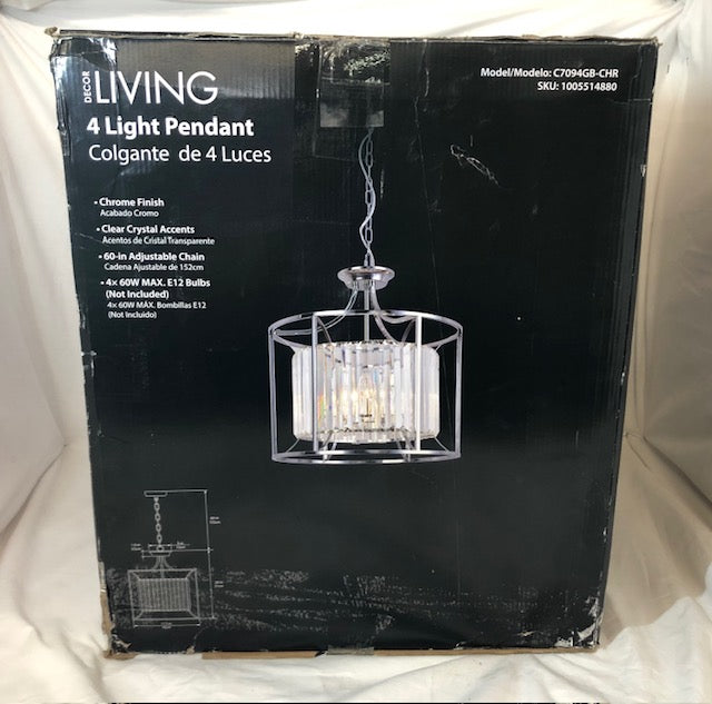 Decor Living Cecilia 4-Light Polished Chrome Cage Chandelier with Crystal Shade