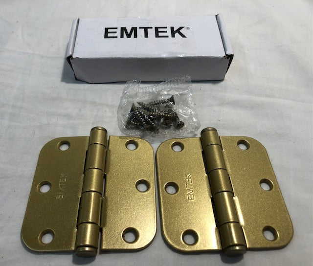 2 Emtek Steel Plain Bearing Hinges 920334 Satin Brass US4 Finish 3.5" x 3.5"