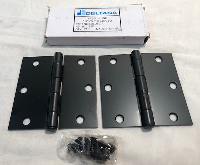 3 1/2" x 3 1/2" Residential Square Door Hinge (Sold as a Pair) in Paint Black