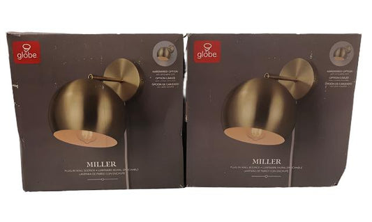 (2 Pack)Globe Electric Miller 1-Light Antique Brass Plug-in or Hardwire Wall Sconce with 6 Ft. Cord