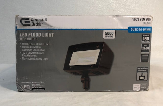 Commercial Electric 150W Equivalent Bronze Outdoor Integrated LED Flood Light, 5000 Lumens, Dusk to Dawn Light