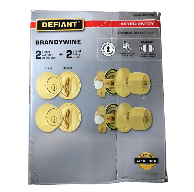 Defiant Brandywine Polished Brass Single Cylinder Keyed Entry Project Pack