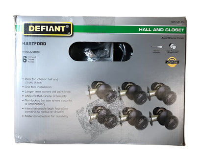 Defiant Hartford Aged Bronze Hall/Closet Door Knob Contractor Pack