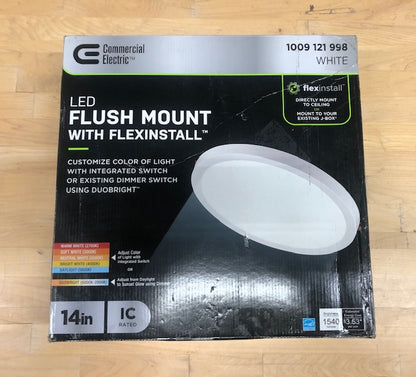 Commercial Electric Flexinstall LED 14 in. White Disklight Recessed Ceiling Light for Home with 5CCT + DuoBright Dimming
