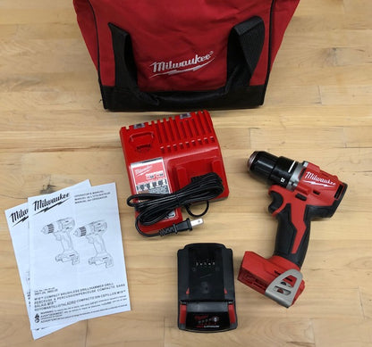 Milwaukee M18 18V Lithium-Ion Brushless Cordless 1/2 in. Compact Drill/Driver with One 2.0 Ah Battery, Charger and Tool Bag