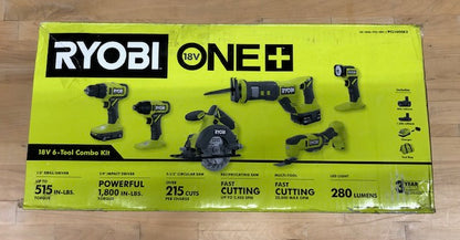 RYOBI ONE+ 18V Cordless 6-Tool Combo Kit with 1.5 Ah Battery, 4.0 Ah Battery, and Charger