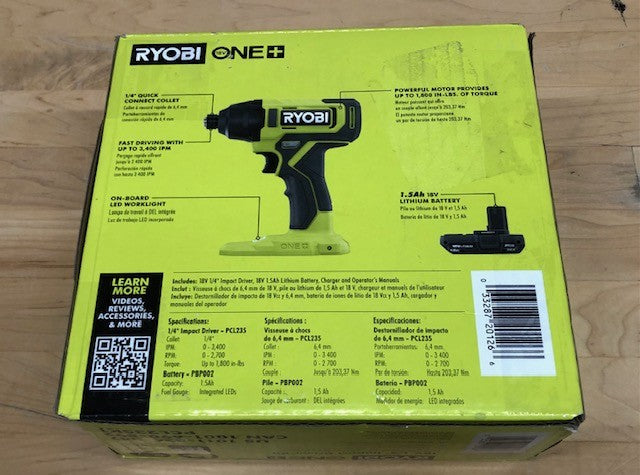 RYOBI ONE+ 18V Cordless 1/4 in. Impact Driver Kit with 1.5 Ah Battery and Charger