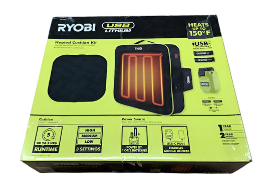 RYOBI USB Lithium Cordless Heated Cushion Kit with (2) 2.0 Ah Batteries and Charging Cable