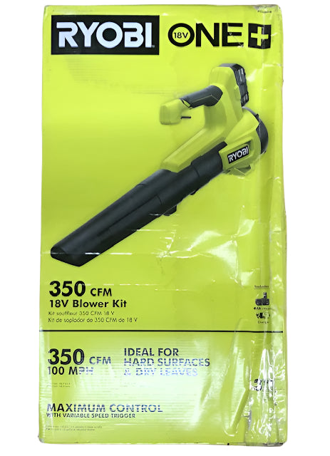 RYOBI ONE+ 18V 100 MPH 350 CFM Cordless Battery Variable Speed Jet Fan Leaf Blower with 4.0 Ah Battery and Charger