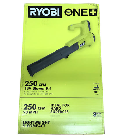 RYOBI ONE+ 18V 90 MPH 250 CFM Cordless Battery Leaf Blower/Sweeper with 2.0 Ah Battery and Charger