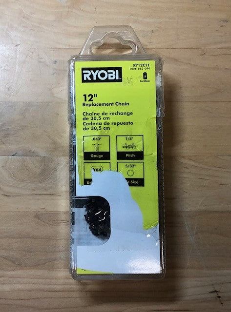RYOBI 12 in. 0.043 Gauge Replacement Chainsaw Chain, 64 Links (Single Pack)