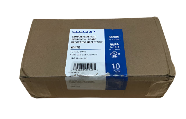 ELEGRP Decorative 15-Amp 125-Volt Residential Grade Self Grounding Tamper Resistant Duplex Outlet, White (10-Pack)