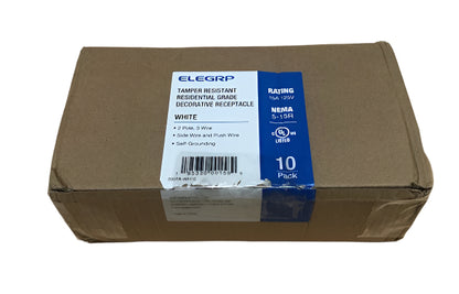 ELEGRP Decorative 15-Amp 125-Volt Residential Grade Self Grounding Tamper Resistant Duplex Outlet, White (10-Pack)