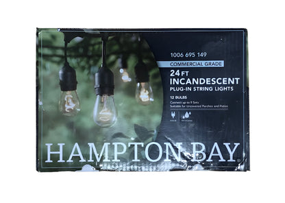Hampton Bay 12-Light 24 ft. Indoor/Outdoor Plug-In Incandescent Edison Bulb String Light