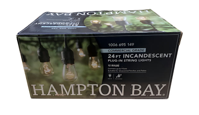 Hampton Bay 12-Light 24 ft. Indoor/Outdoor Plug-In Incandescent Edison Bulb String Light