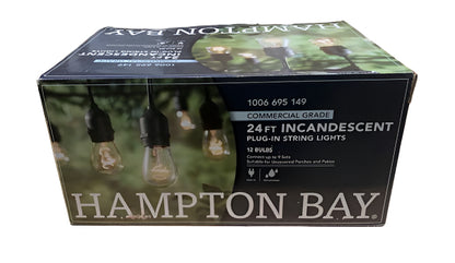 Hampton Bay 12-Light 24 ft. Indoor/Outdoor Plug-In Incandescent Edison Bulb String Light