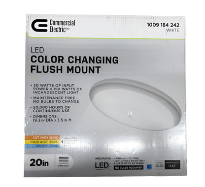 Commercial Electric 20 in. Low Profile LED Flush Mount Round Ceiling Light 2400 Lumens 3000K 4000K 5000K Dimmable Bedroom Lighting