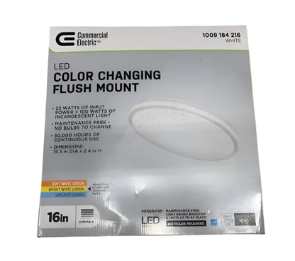 Commercial Electric 16 in. Low Profile LED Flush Mount Round Closet Light Fixture 1700 Lumens 3000K 4000K 5000K Dimmable Hallway Stairwell