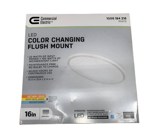 Commercial Electric 16 in. Low Profile LED Flush Mount Round Closet Light Fixture 1700 Lumens 3000K 4000K 5000K Dimmable Hallway Stairwell