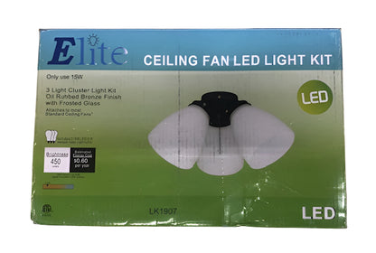 Elite 3-Light Oil Rubbed Bronze Ceiling Fan Shades LED Light Kit