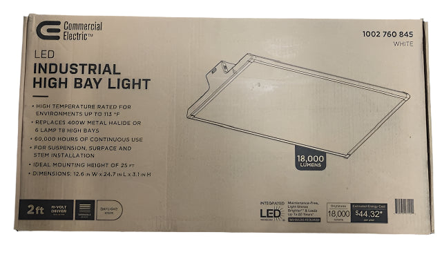 Commercial Electric 2 ft. 18000 Lumens 171-Watts Integrated LED High Bay Light 120-277V 5000K Daylight Dimmable Garage Light