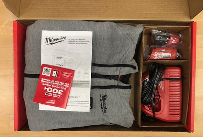Milwaukee Women's Large M12 12-Volt Lithium-Ion Cordless Gray Heated Jacket Hoodie Kit with (1) 2.0 Ah Battery and Charger