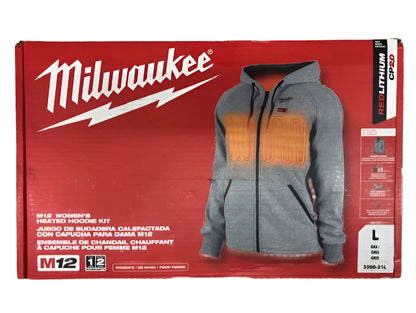 Milwaukee Women's Large M12 12-Volt Lithium-Ion Cordless Gray Heated Jacket Hoodie Kit with (1) 2.0 Ah Battery and Charger