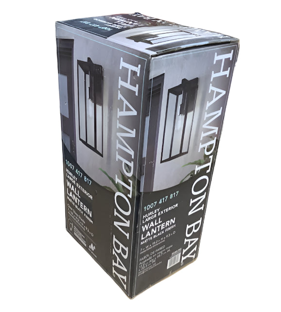 Hampton Bay Hurley 19.25 in. Matte Black Farmhouse Outdoor 1-Light Wall Sconce with Clear Glass Shade