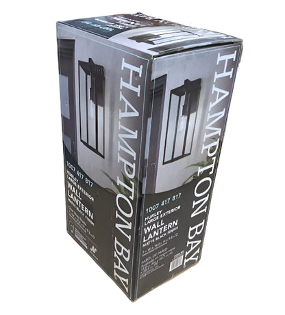 Hampton Bay Hurley 19.25 in. Matte Black Farmhouse Outdoor 1-Light Wall Sconce with Clear Glass Shade