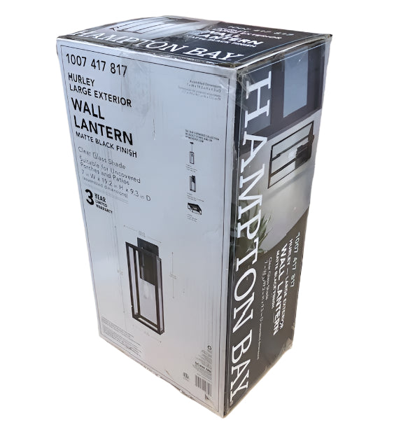 Hampton Bay Hurley 19.25 in. Matte Black Farmhouse Outdoor 1-Light Wall Sconce with Clear Glass Shade