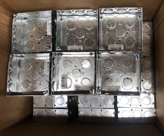 (Box of 38) Steel City 4 in. Square Metal Box 1/2 in. and 3/4 in. Knockouts