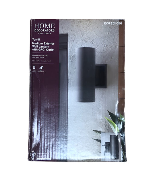 Home Decorators Collection Turrill 13.39 in. Matte Black Cylinder Outdoor Wall Light Sconce