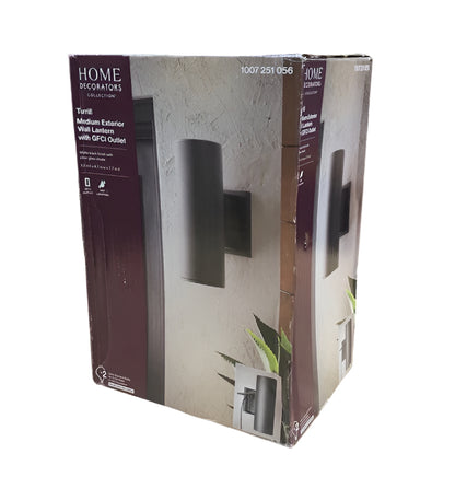 Home Decorators Collection Turrill 13.39 in. Matte Black Cylinder Outdoor Wall Light Sconce