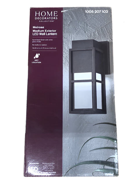 Home Decorators Collection Melrose 10.25 in. 1-Light Sand Black LED Outdoor Wall Mount Lantern