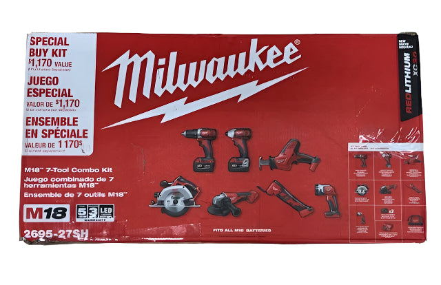 Milwaukee M18 18-Volt Lithium-Ion Cordless Combo Kit 7-Tool with 2-Batteries, Charger and Tool Bag