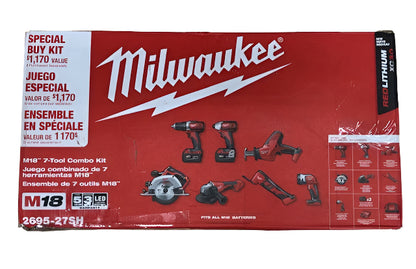 Milwaukee M18 18-Volt Lithium-Ion Cordless Combo Kit 7-Tool with 2-Batteries, Charger and Tool Bag
