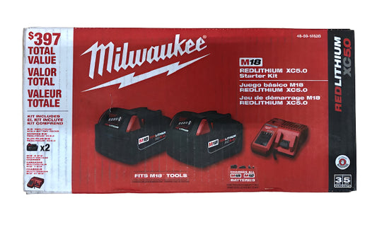 Milwaukee M18 18-Volt Lithium-Ion XC Starter Kit with Two 5.0Ah Batteries and Charger