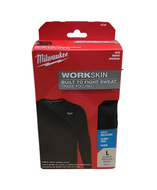 Milwaukee Men's Large Black Workskin Thermal Underwear Crew Neck Base Layer