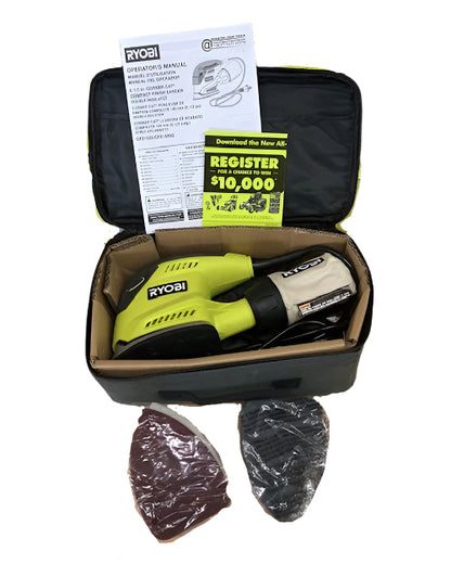RYOBI 1.2 Amp Corded 5.5 in. Corner Cat Sander with Dust Bag, Sample Sandpaper, and Storage Case