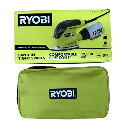 RYOBI 1.2 Amp Corded 5.5 in. Corner Cat Sander with Dust Bag, Sample Sandpaper, and Storage Case