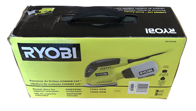 RYOBI 1.2 Amp Corded 5.5 in. Corner Cat Sander with Dust Bag, Sample Sandpaper, and Storage Case